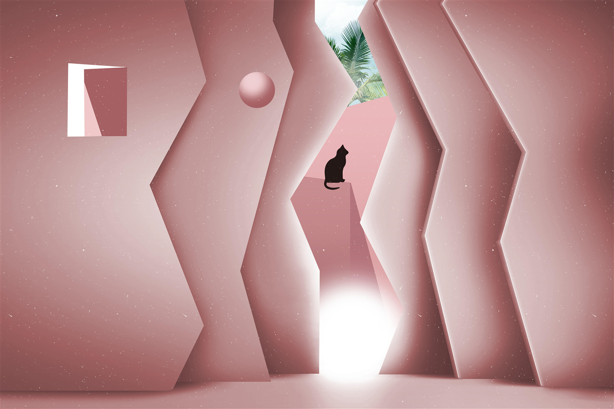 Fototapeten Tunnel in einem abstrakten Stil und in Pinkschuhen gemalt