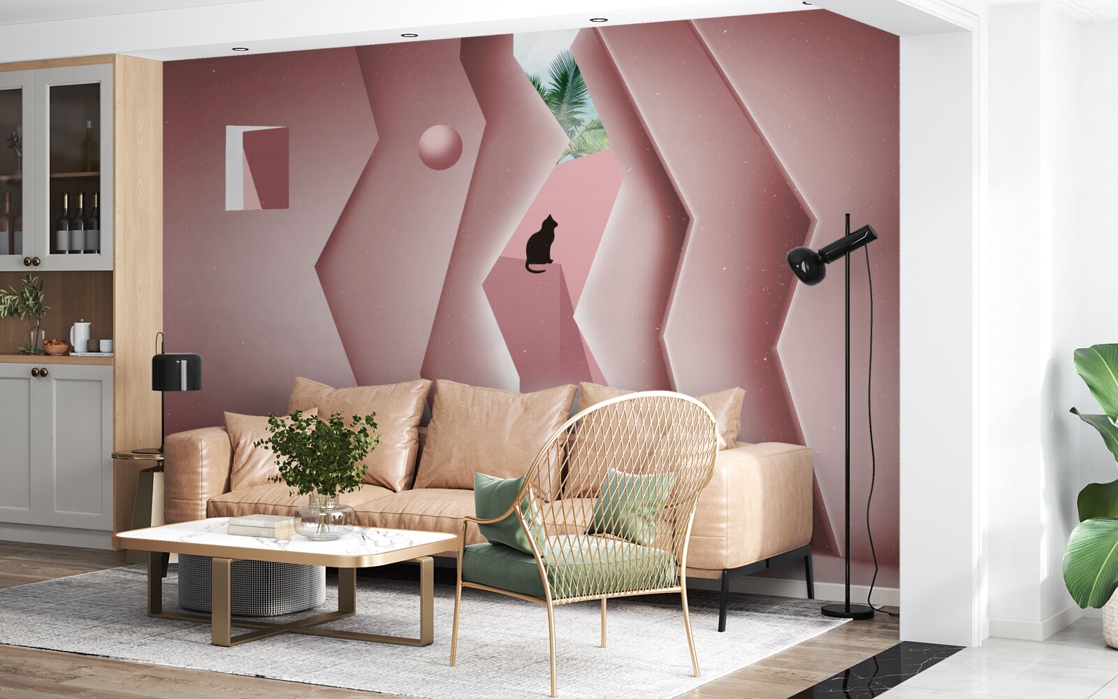 Fototapeten Tunnel in einem abstrakten Stil und in Pinkschuhen gemalt