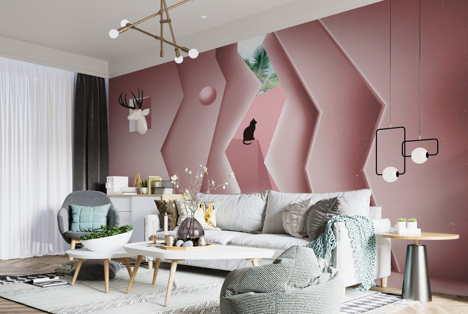 Fototapeten Tunnel in einem abstrakten Stil und in Pinkschuhen gemalt