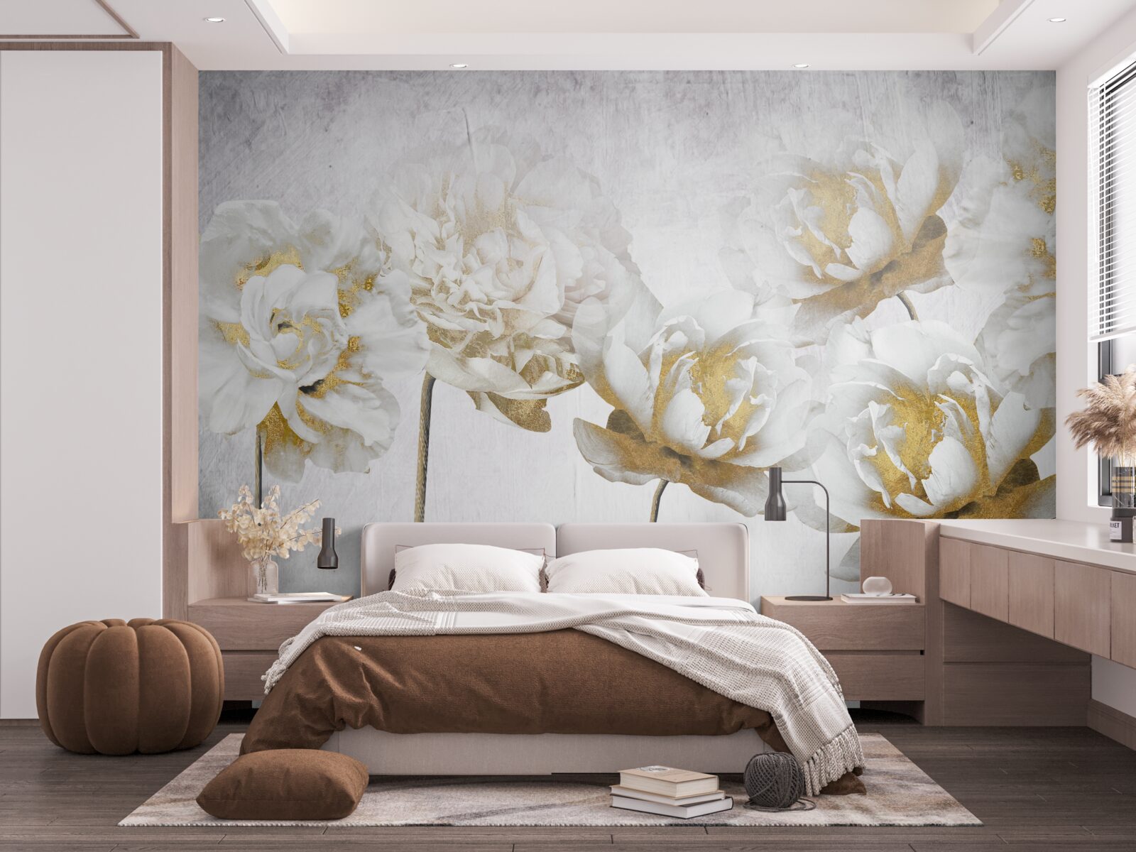 Fototapeten Elegante Pflanzen aus Gold und Seide