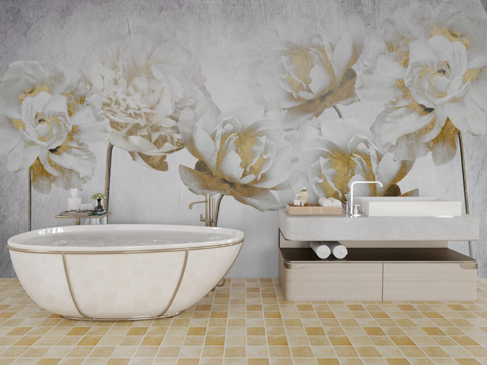Fototapeten Elegante Pflanzen aus Gold und Seide