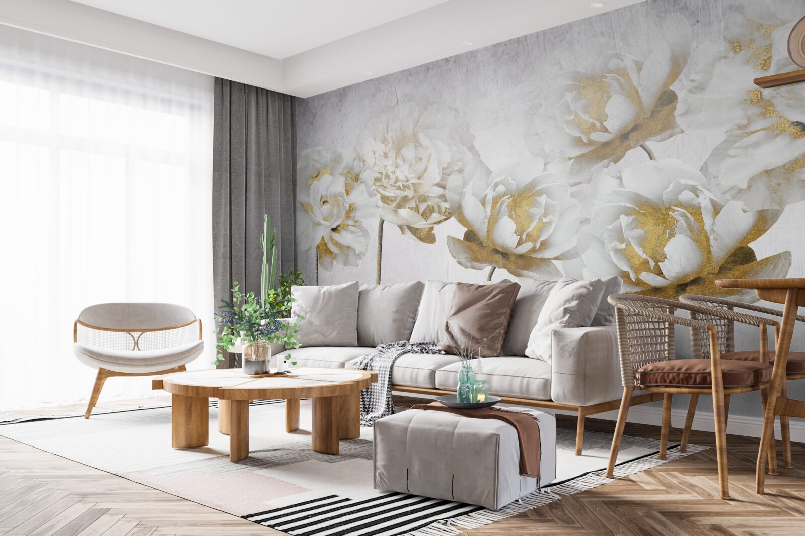 Fototapeten Elegante Pflanzen aus Gold und Seide