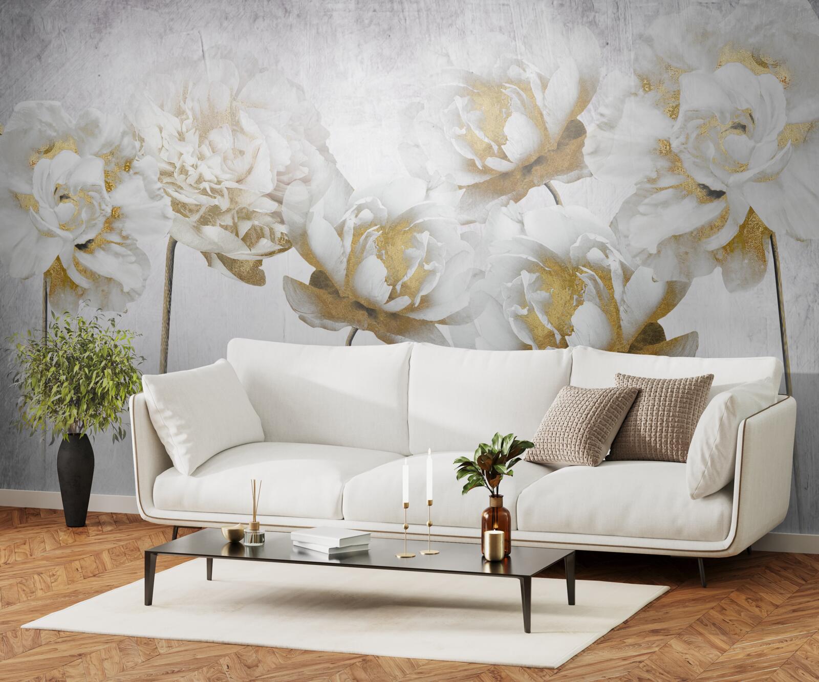 Fototapeten Elegante Pflanzen aus Gold und Seide