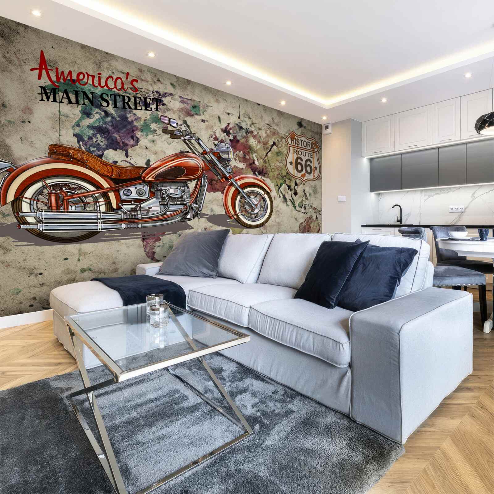 Fototapeten Roter Motorrad an der Wand