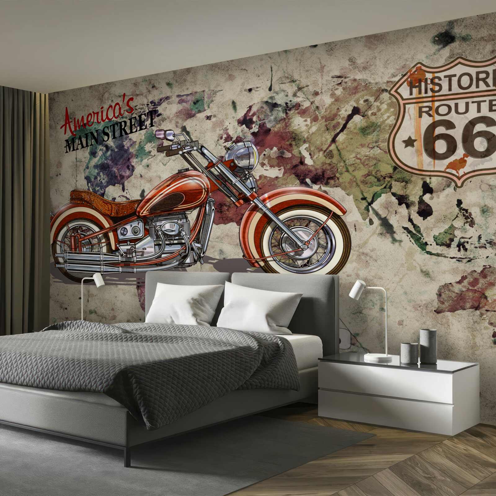 Fototapeten Roter Motorrad an der Wand