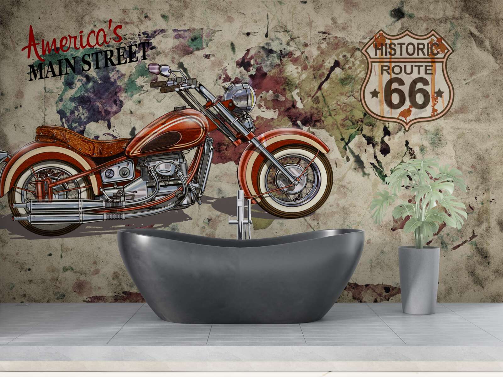 Fototapeten Roter Motorrad an der Wand