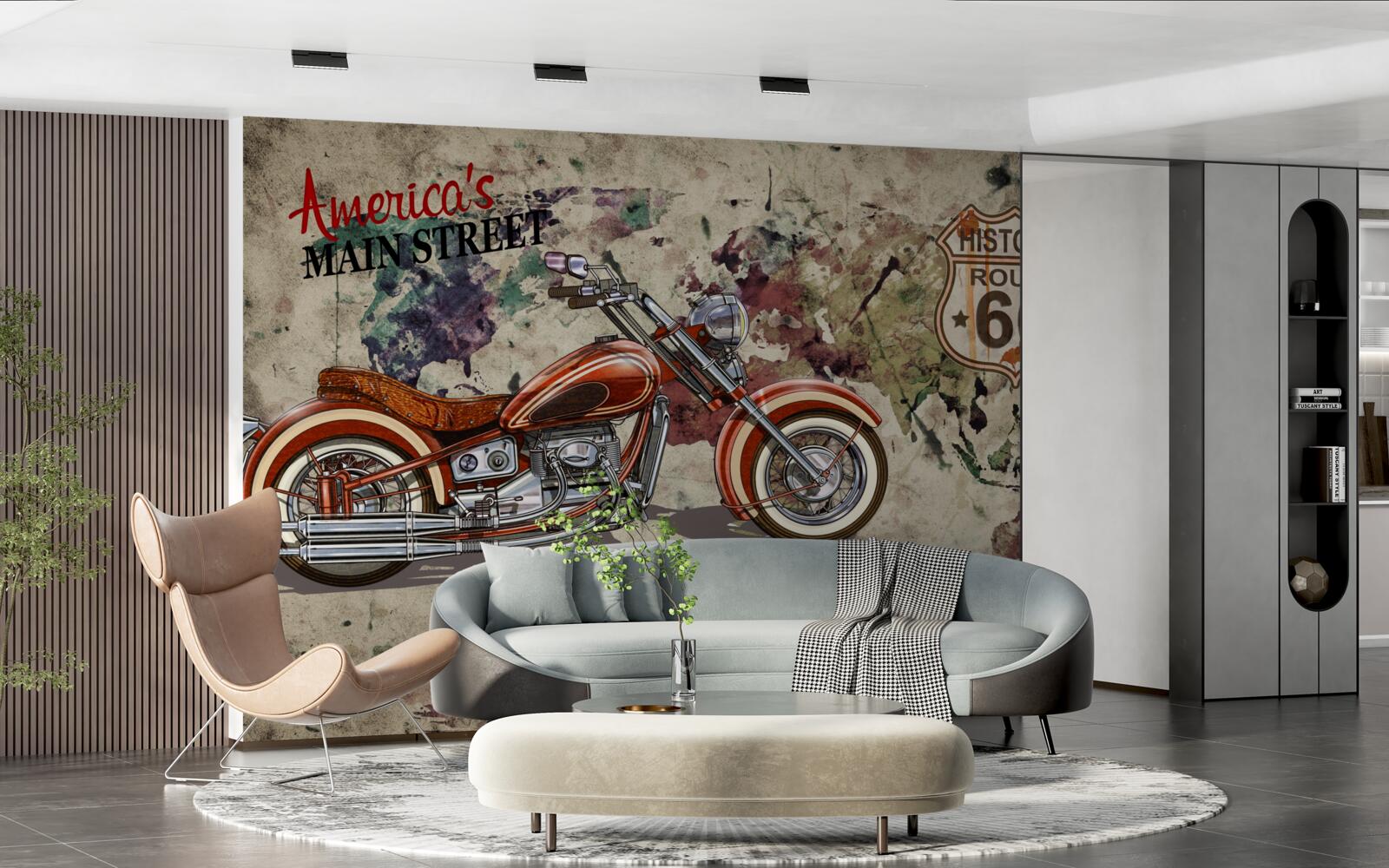 Fototapeten Roter Motorrad an der Wand