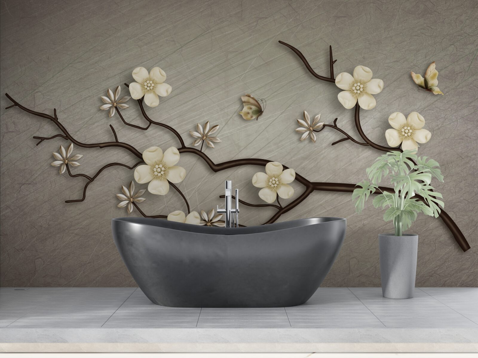 Fototapeten Magnolienzweig fließt mit weißen Blüten
