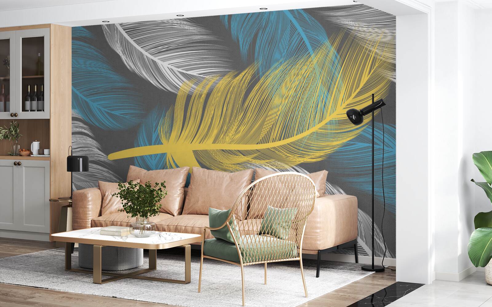 Fototapeten Ein goldener Stift sticht von Weiß und Licht ab