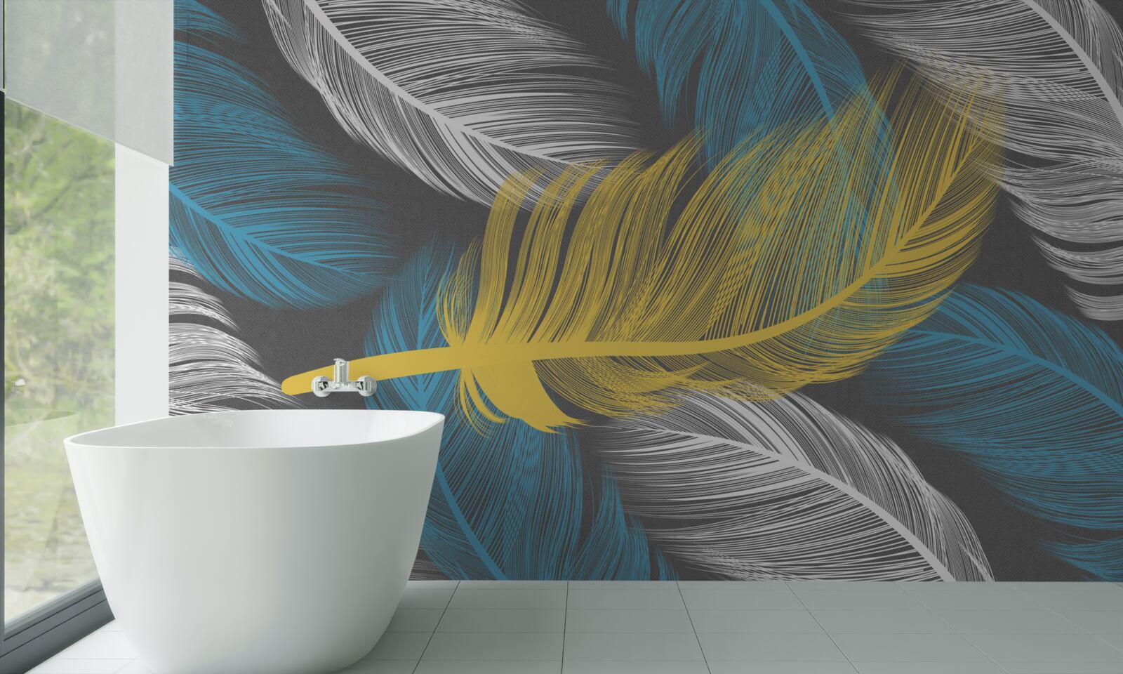 Fototapeten Ein goldener Stift sticht von Weiß und Licht ab