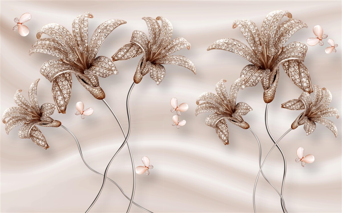 Fototapeten Elegante Lilienblumen auf Seidenleinwand