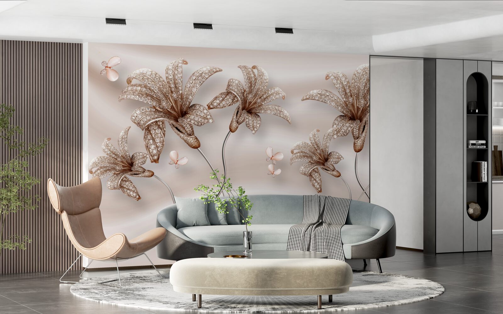Fototapeten Elegante Lilienblumen auf Seidenleinwand