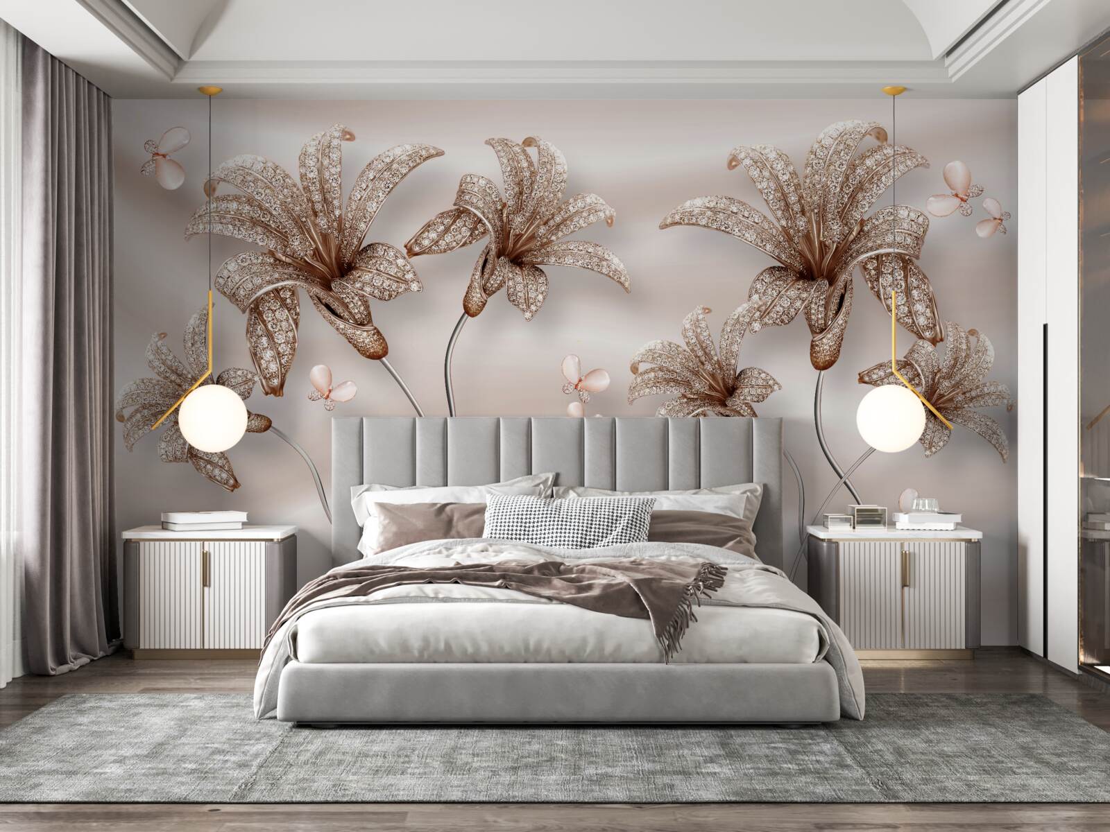 Fototapeten Elegante Lilienblumen auf Seidenleinwand