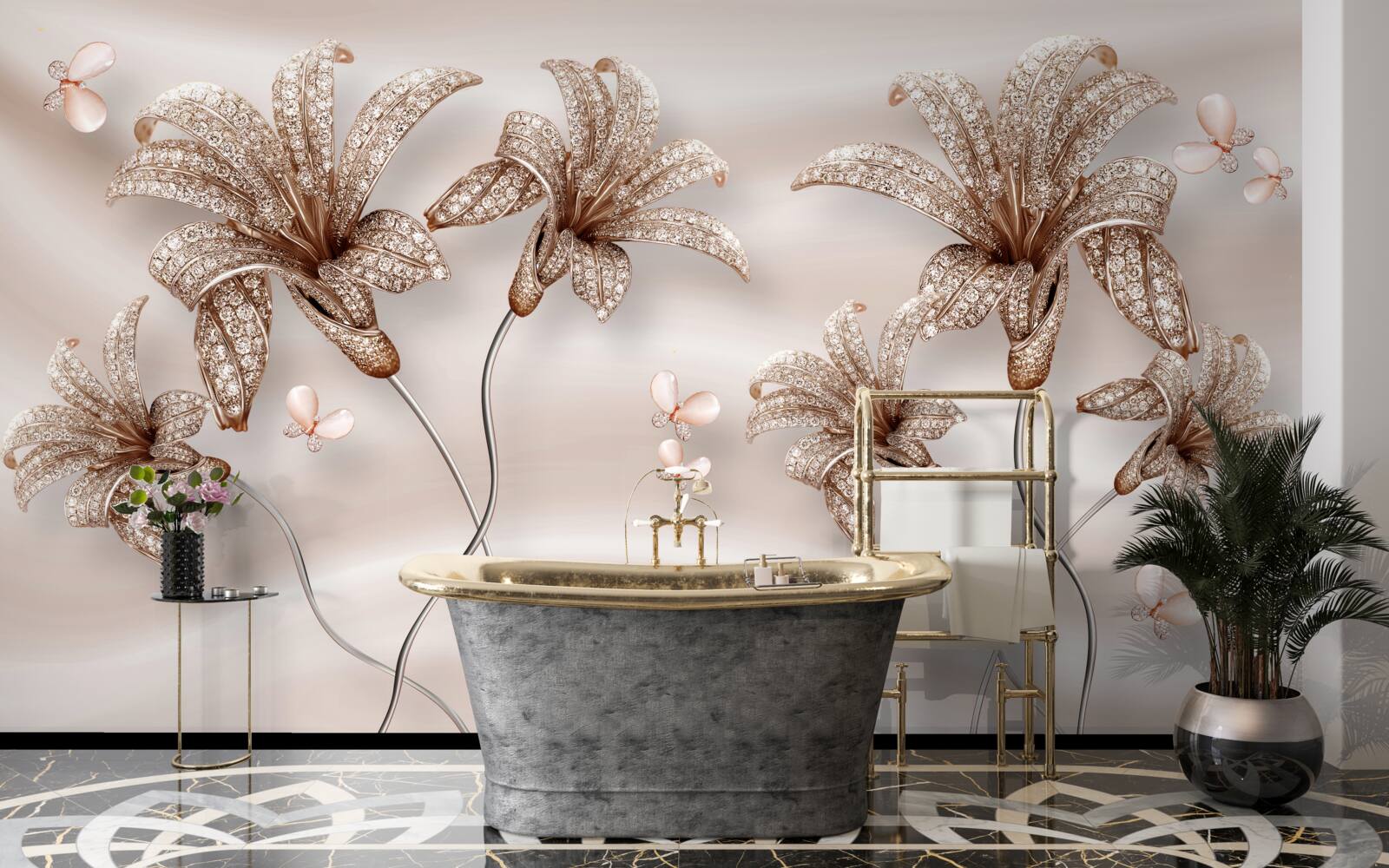 Fototapeten Elegante Lilienblumen auf Seidenleinwand