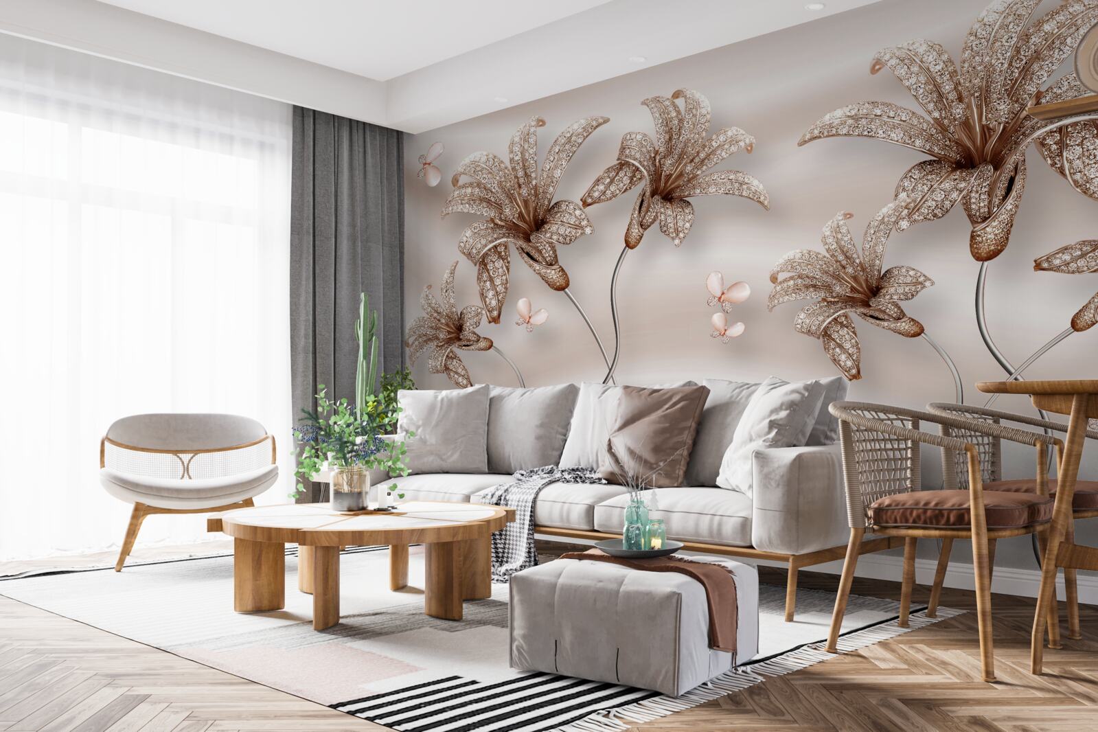 Fototapeten Elegante Lilienblumen auf Seidenleinwand
