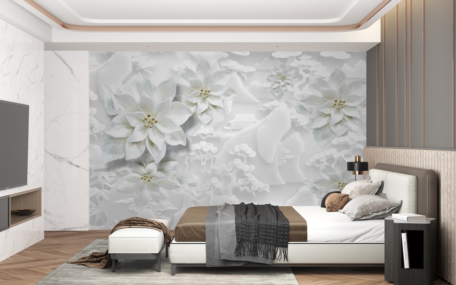 Fototapeten Weißer Lotus auf einem weißen Hintergrund