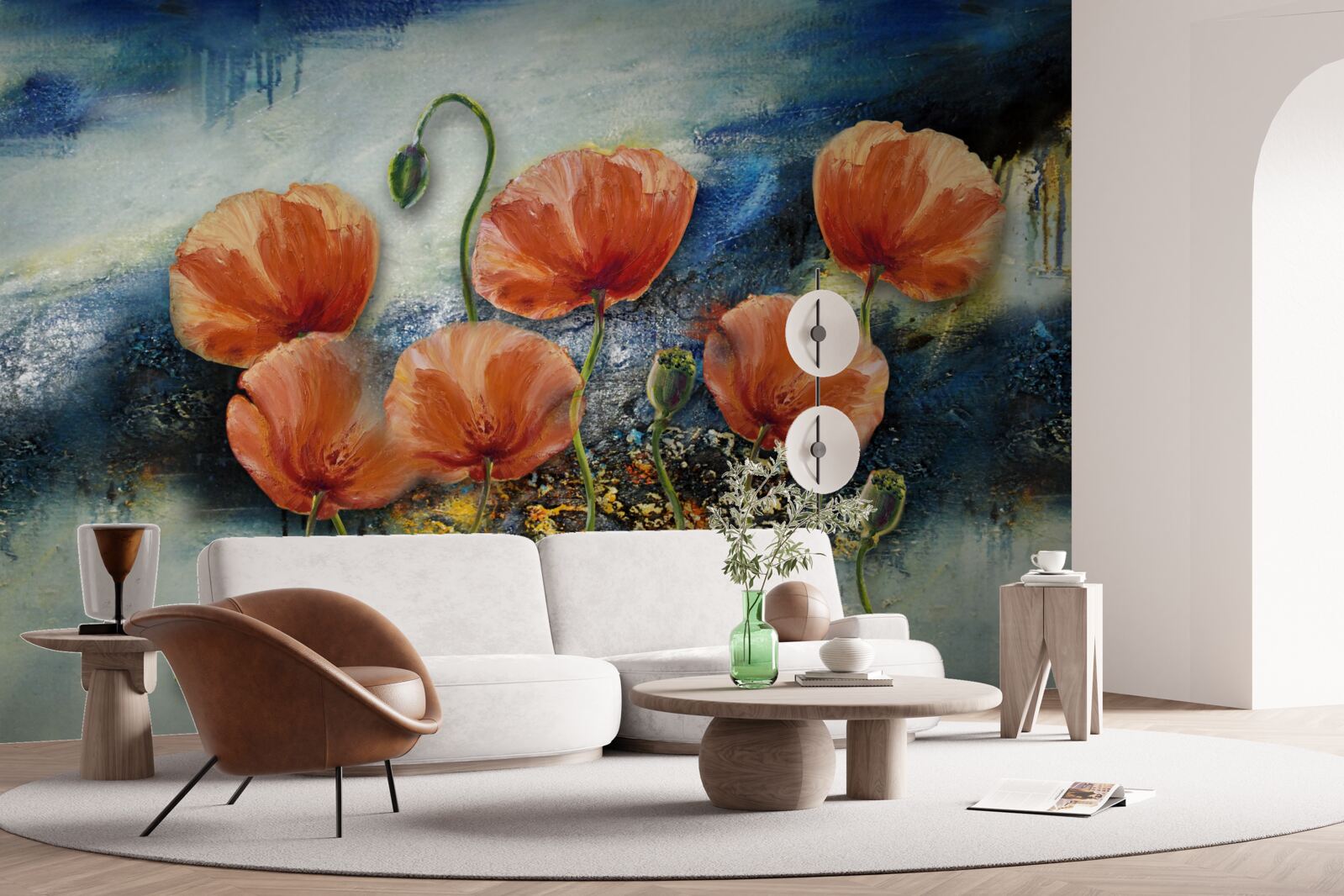 Fototapeten Eine Sammlung von anmutigen purpurroten Sommermohn