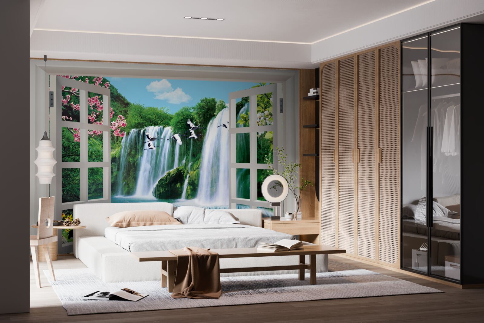 Fototapeten Zeigen Sie vom Fenster zu lauten Wasserfällen an