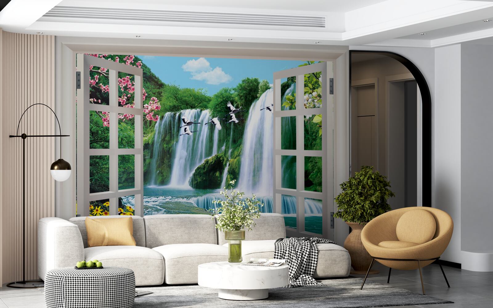Fototapeten Zeigen Sie vom Fenster zu lauten Wasserfällen an