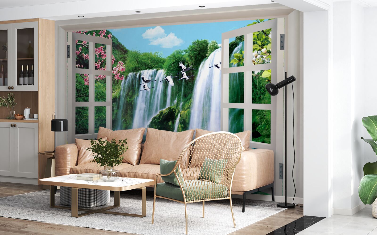 Fototapeten Zeigen Sie vom Fenster zu lauten Wasserfällen an