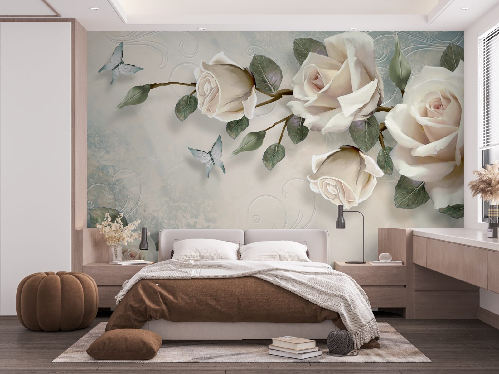 Fototapeten Große Rosen hängen an der Wand