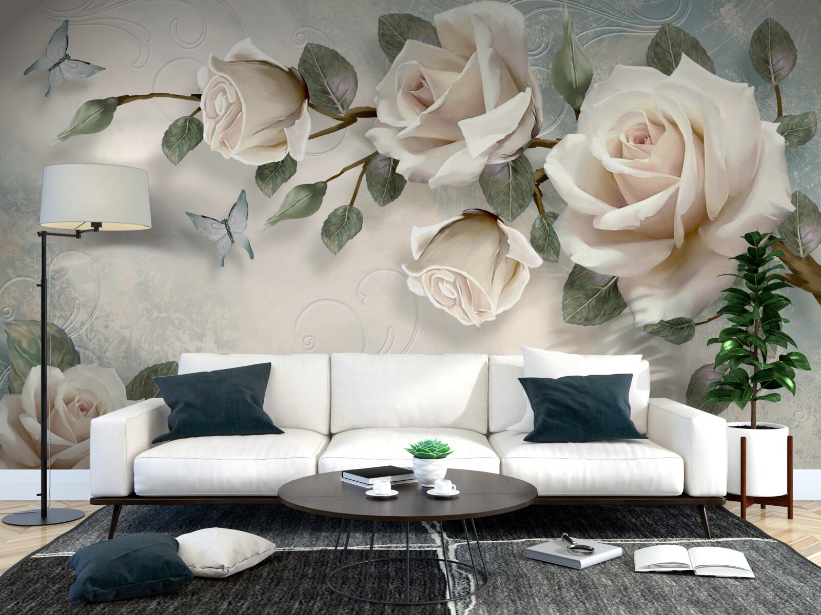 Fototapeten Große Rosen hängen an der Wand