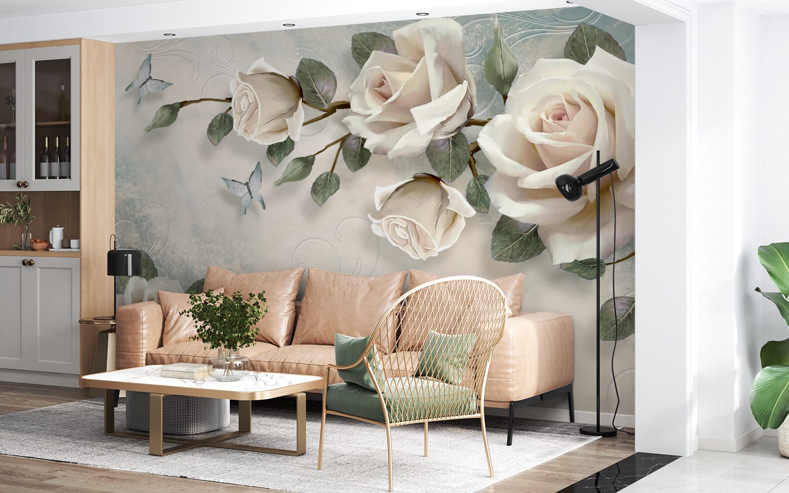 Fototapeten Große Rosen hängen an der Wand
