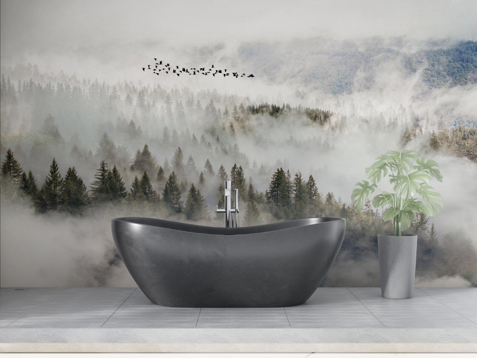 Fototapeten Berge in Nebel gewickelt