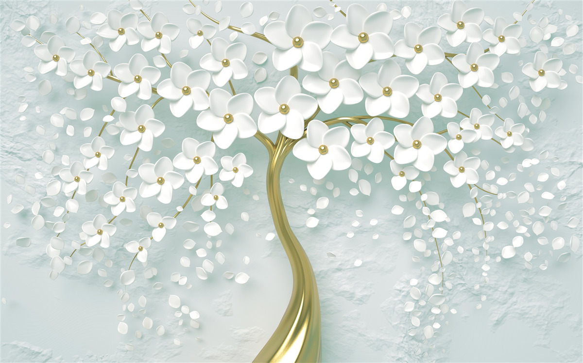 Fototapeten Blume mit weißen Kostümen an einem Baumzweig