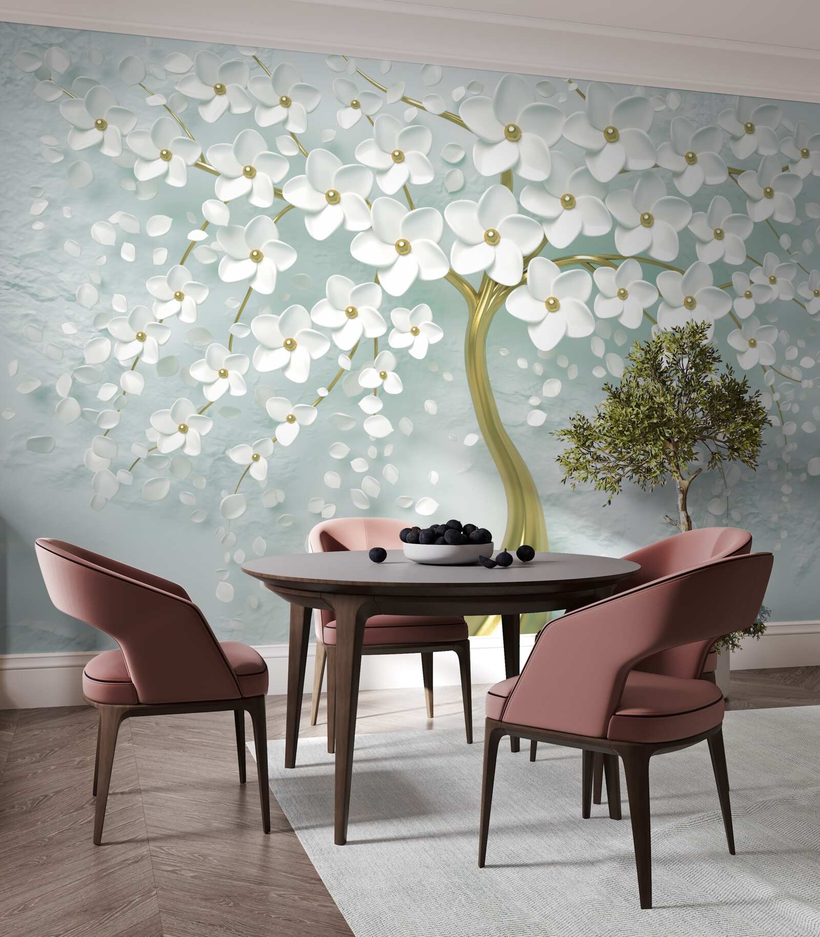 Fototapeten Blume mit weißen Kostümen an einem Baumzweig