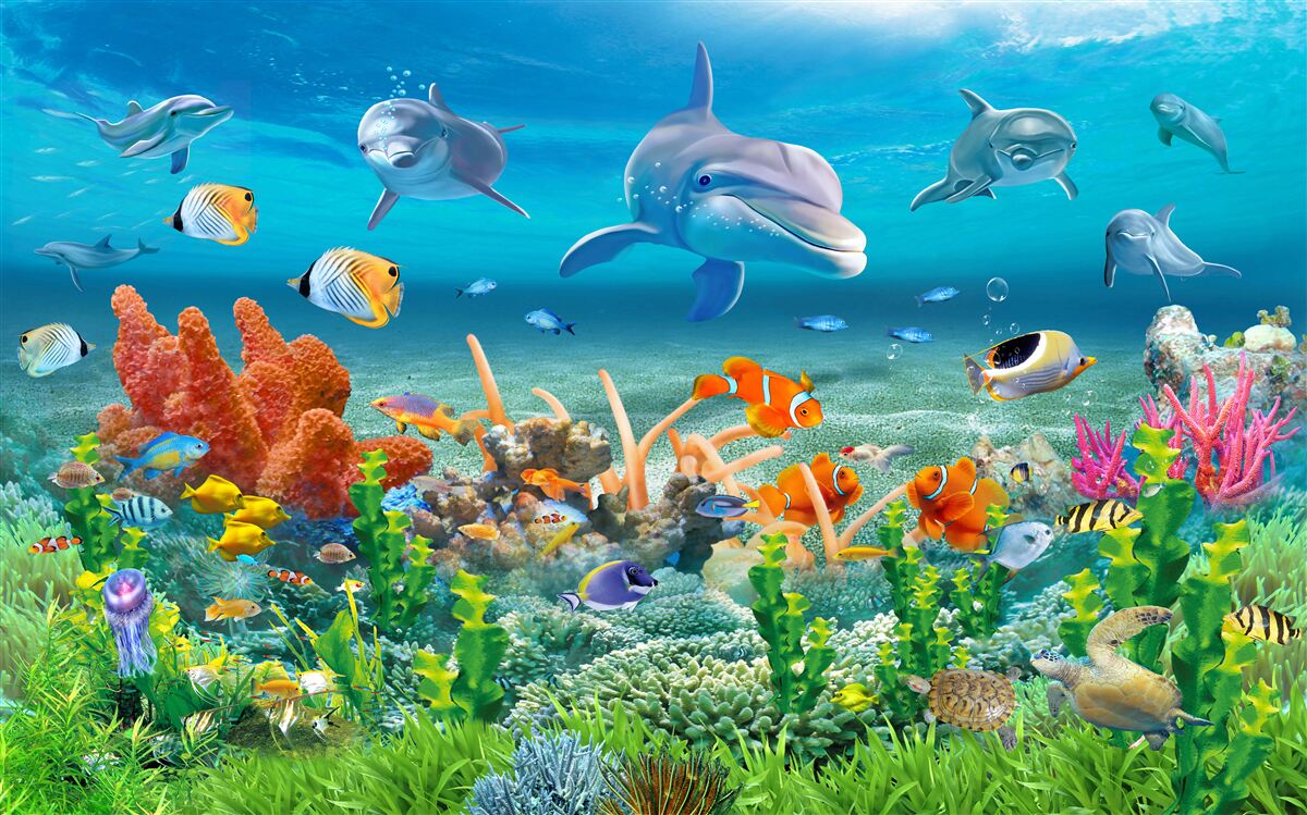 Fototapeten Aquarium, Aquarium mit einem Wasserökosystem, in dem frisches Wasser bleibt