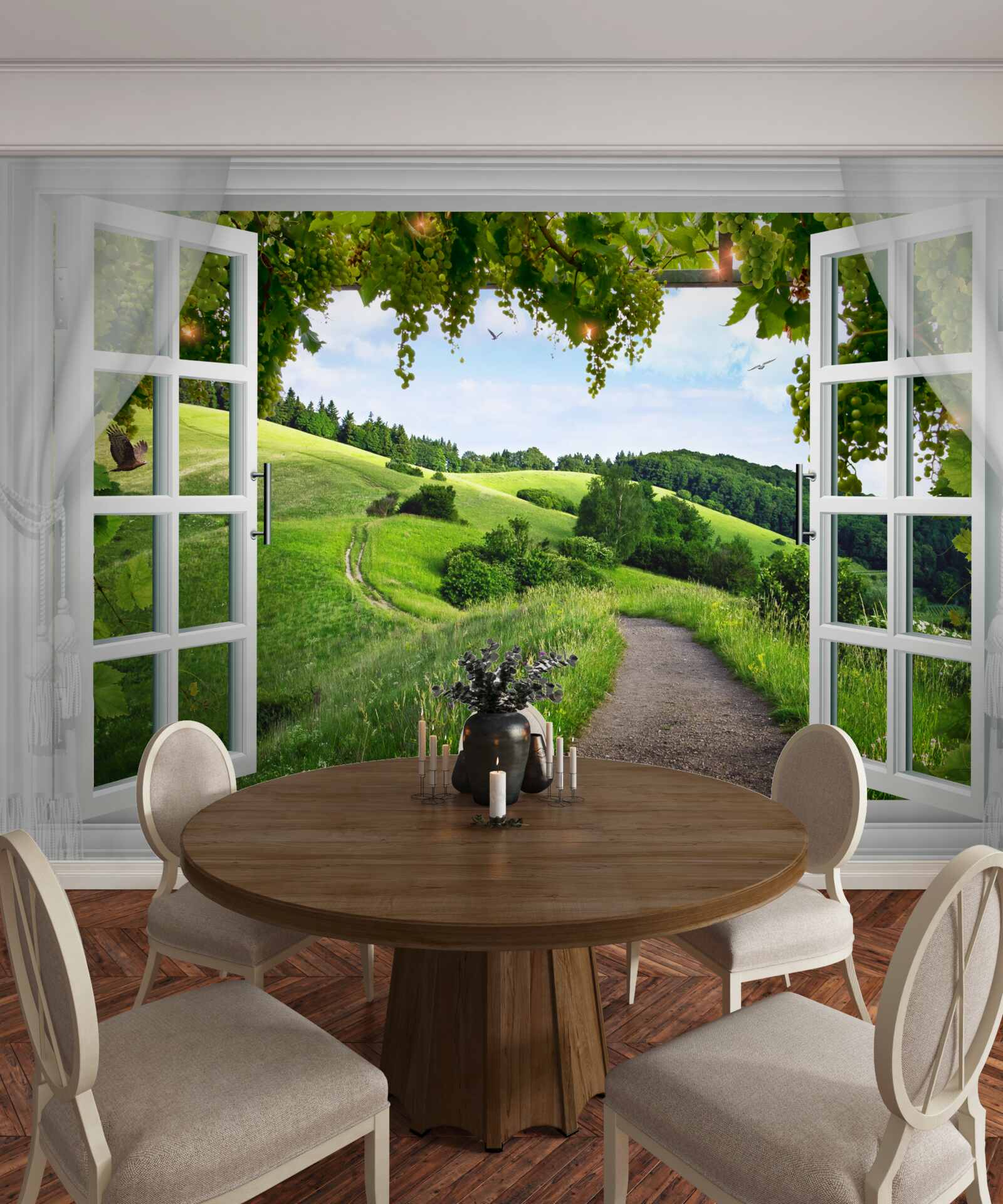 Fototapeten Grün, Naturgebiet und Immobilien