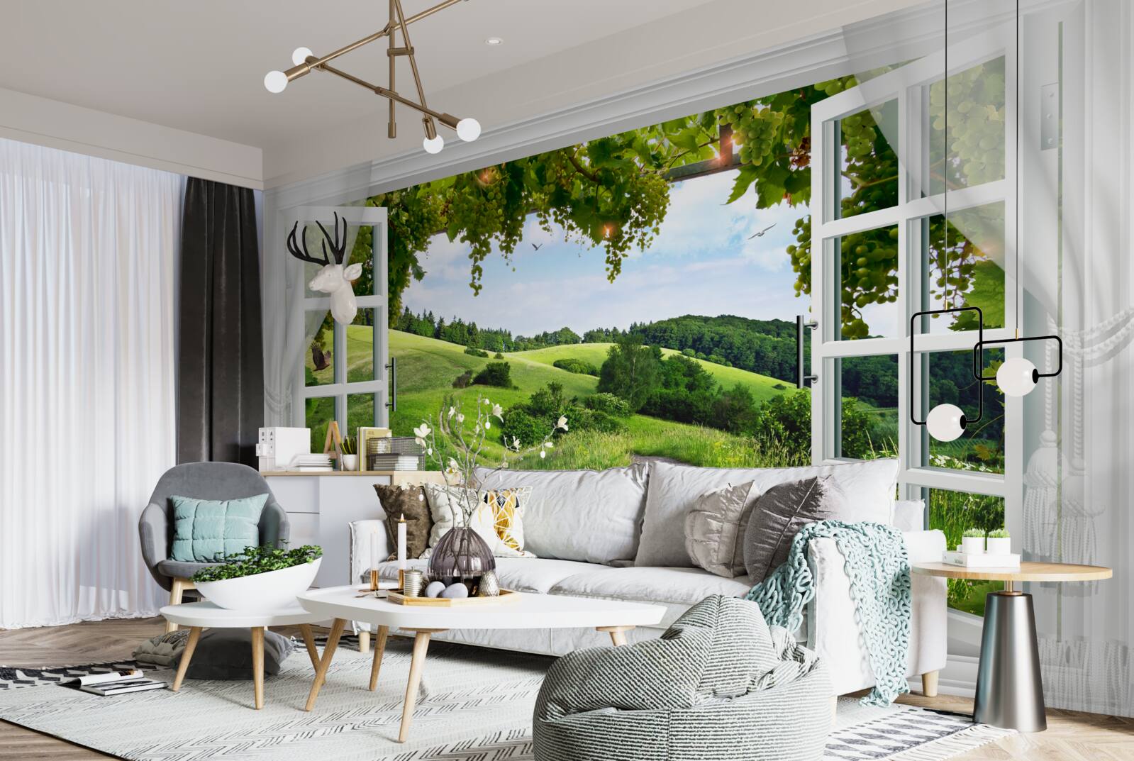 Fototapeten Grün, Naturgebiet und Immobilien