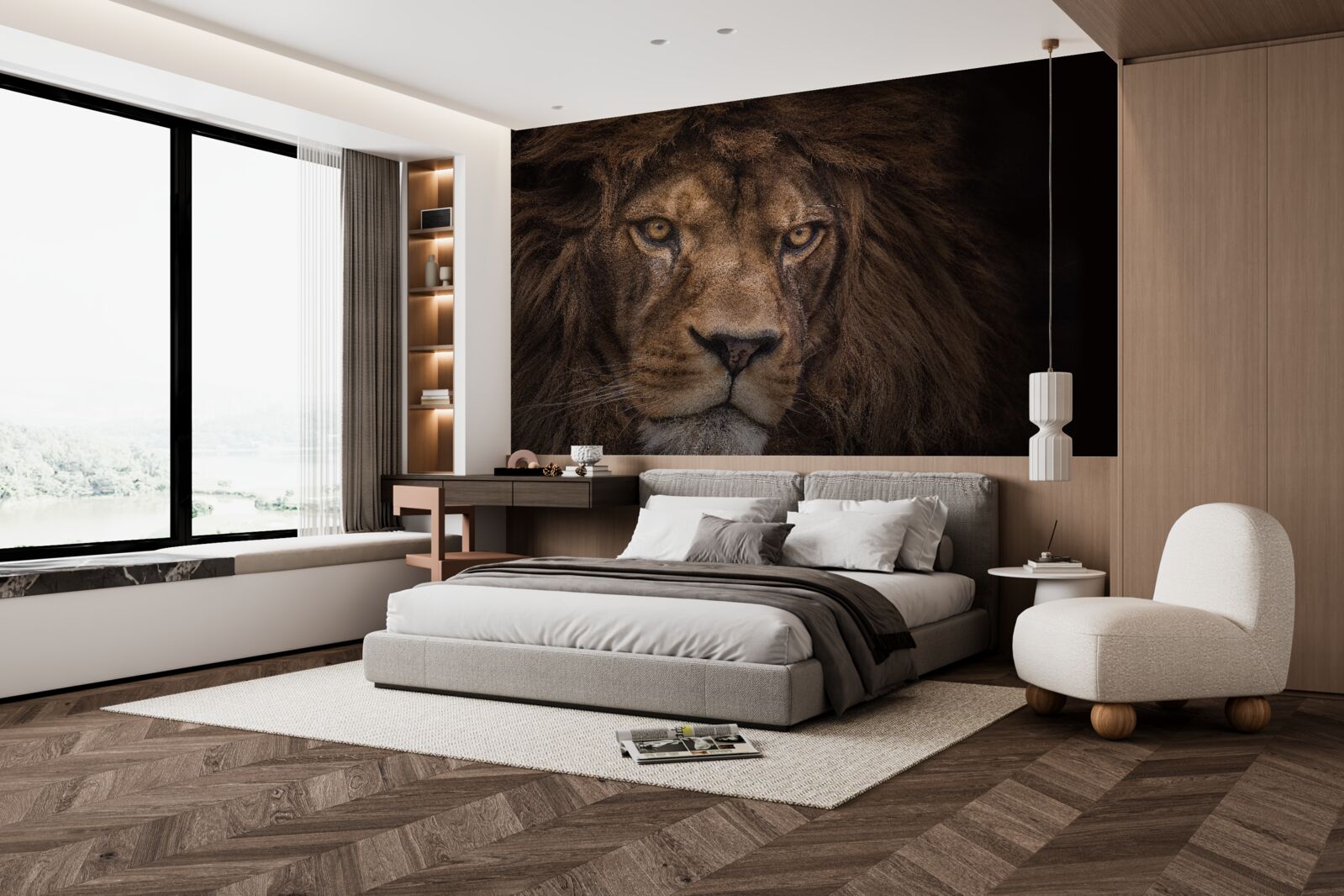 Fototapeten Wand und Löwe