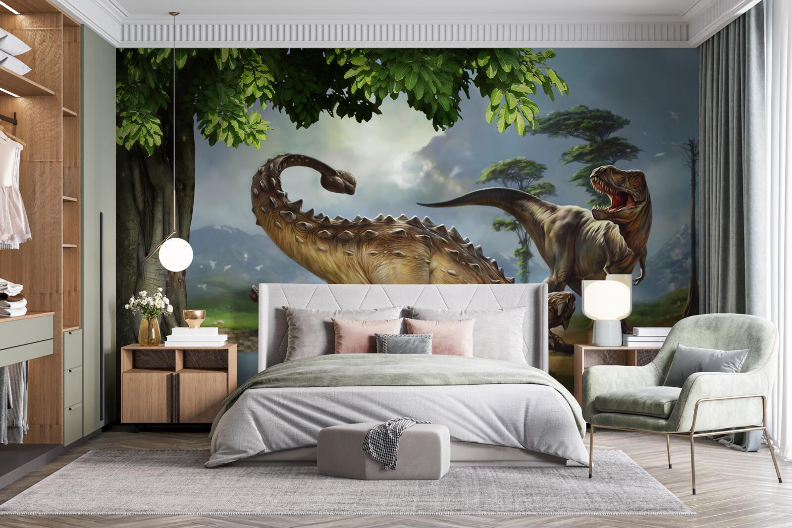 Fototapeten Wandbild, Dinosaurier und Wand