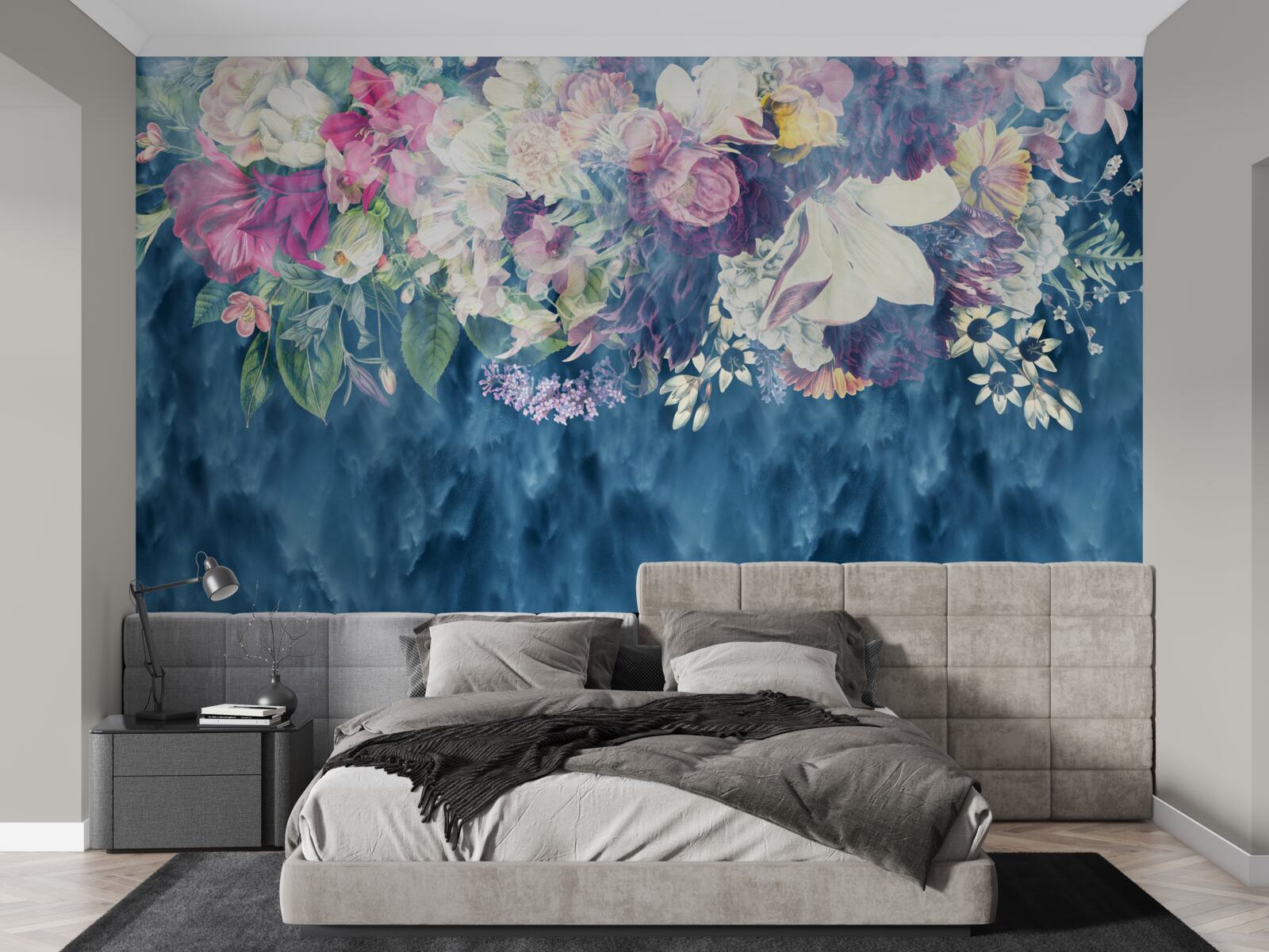 Fototapeten Wand, Sofa und blauer Schatten
