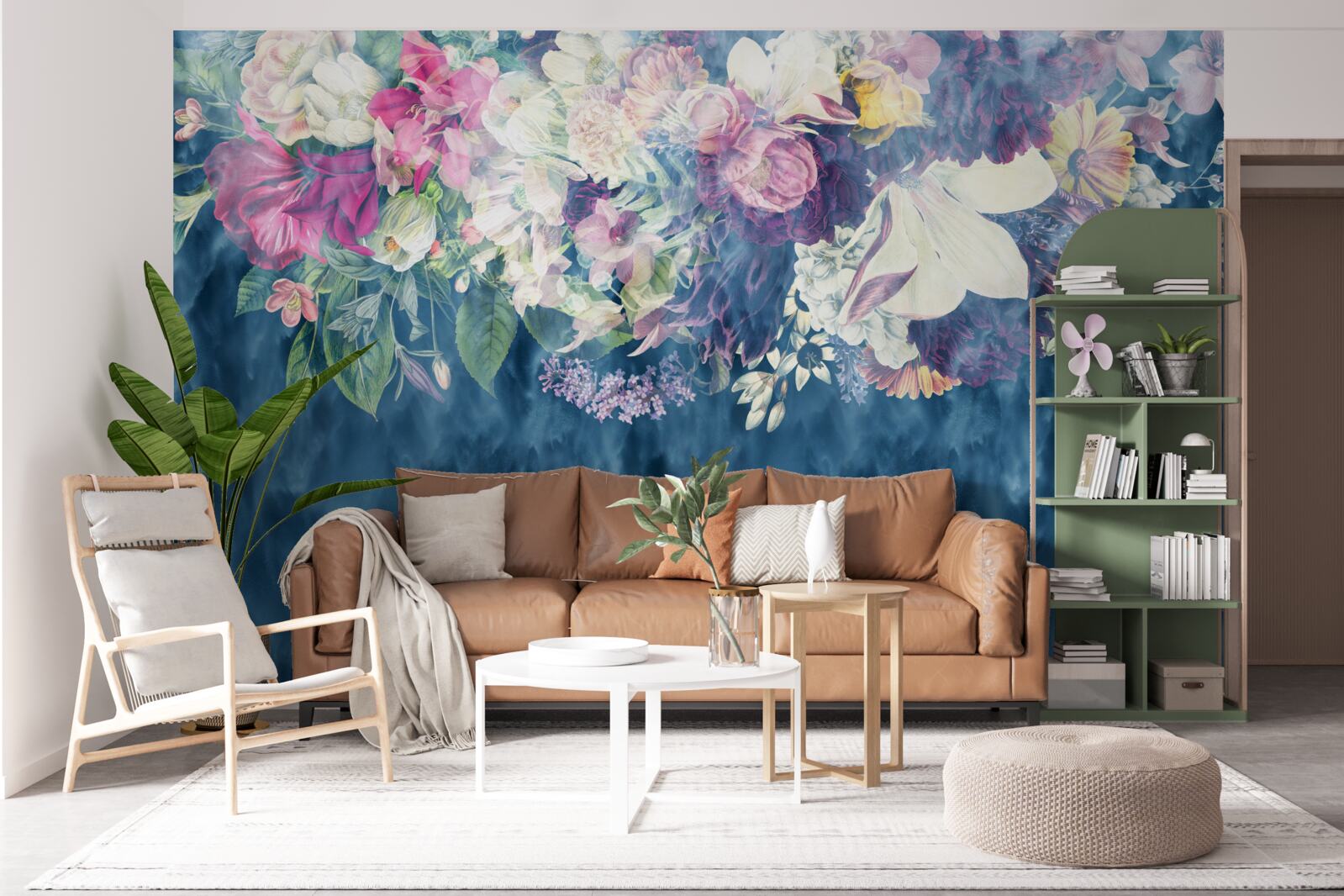 Fototapeten Wand, Sofa und blauer Schatten