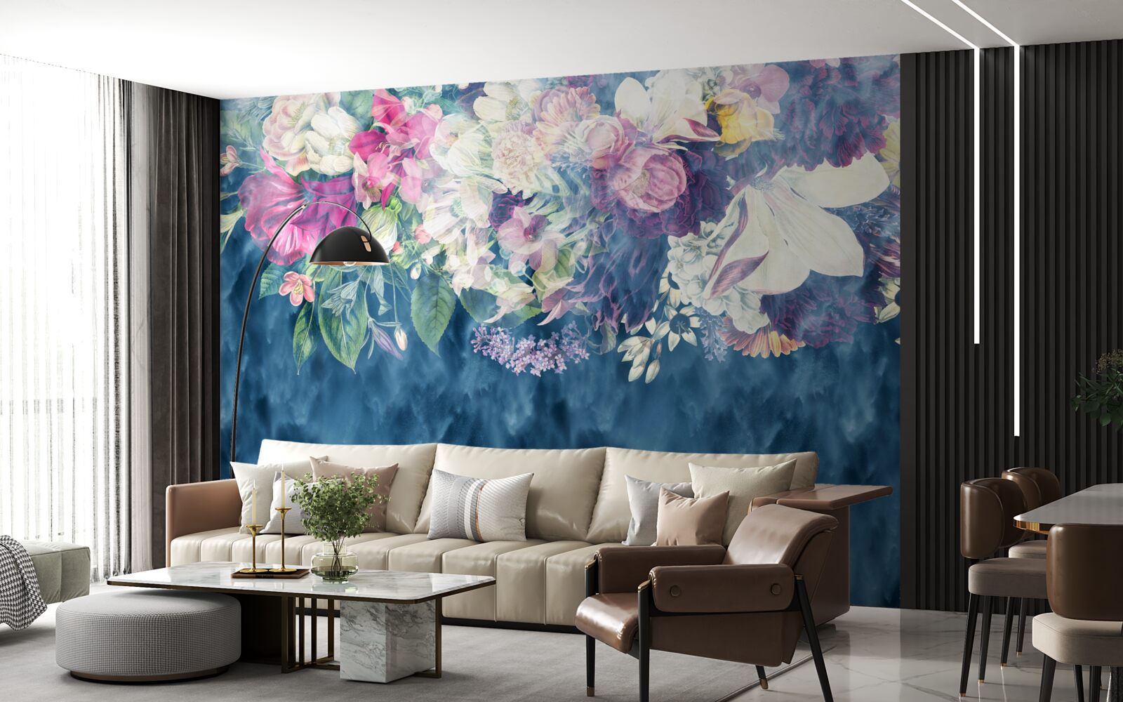 Fototapeten Wand, Sofa und blauer Schatten
