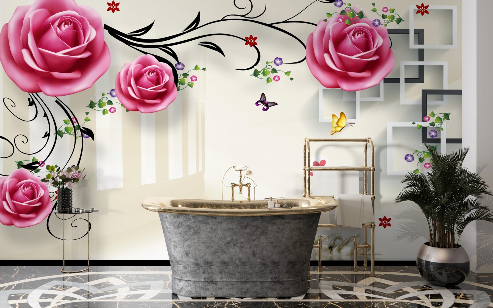 Fototapeten Rosa und Wand
