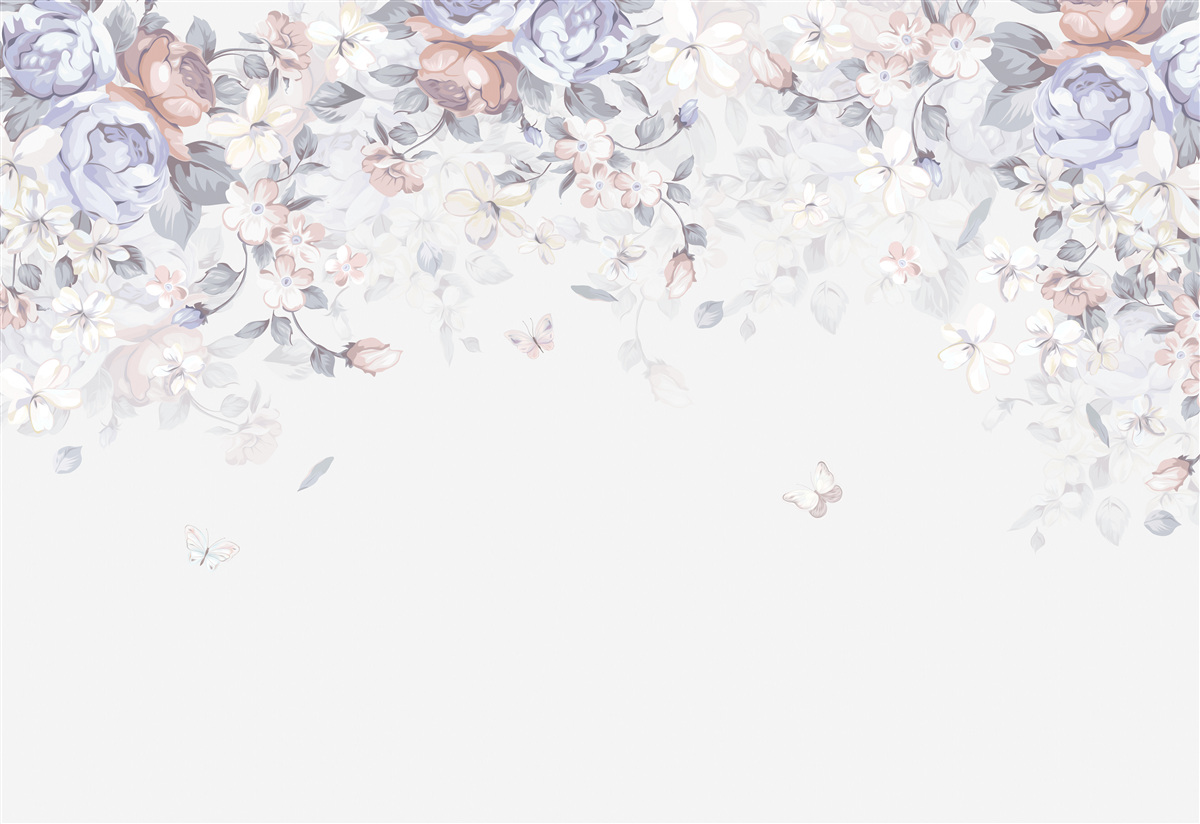 Fototapeten Weißer Hintergrund mit Blumen