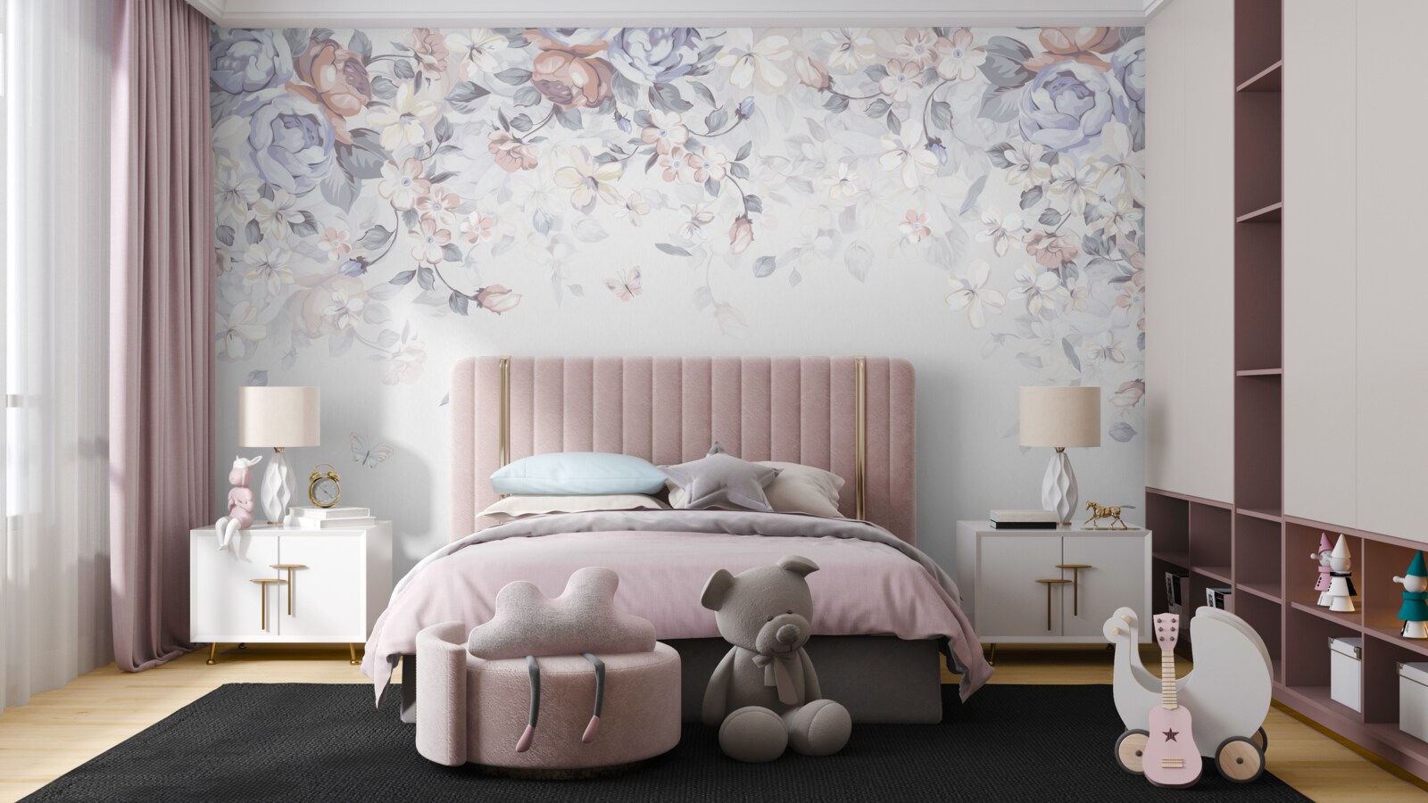 Fototapeten Weißer Hintergrund mit Blumen