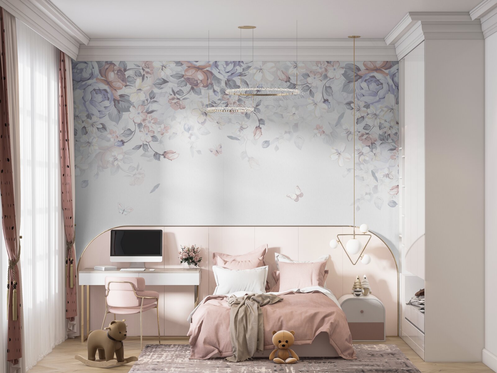 Fototapeten Weißer Hintergrund mit Blumen
