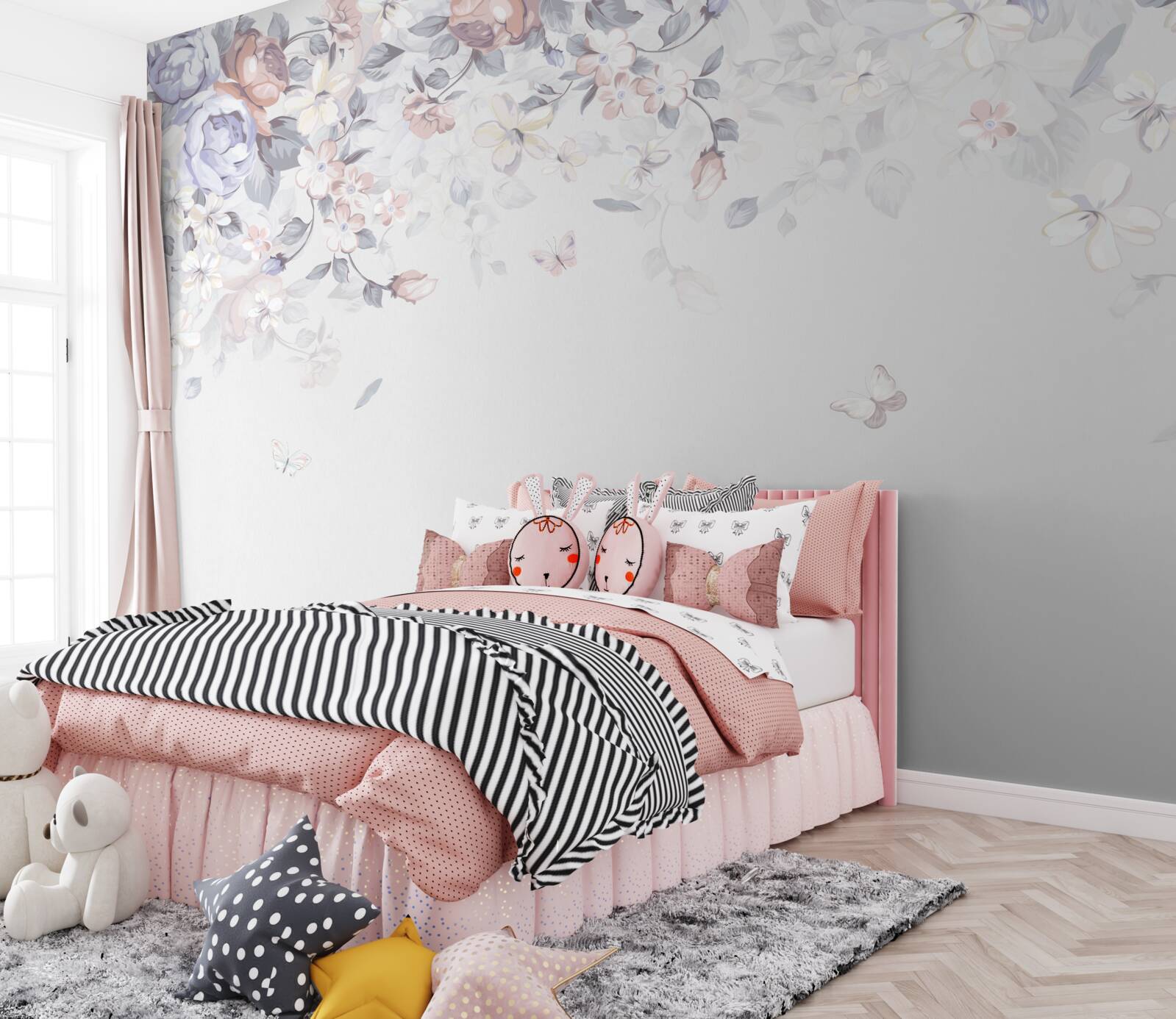 Fototapeten Weißer Hintergrund mit Blumen