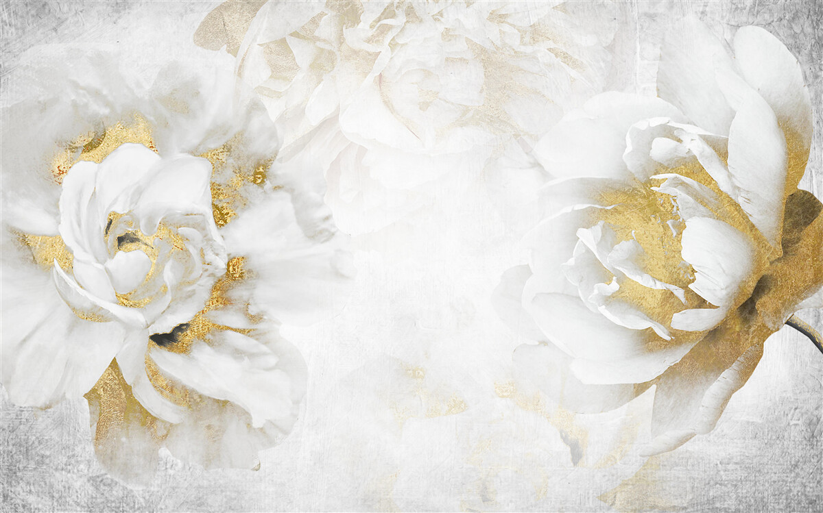 Fototapeten Weiße Blumen mit goldenen Akzenten