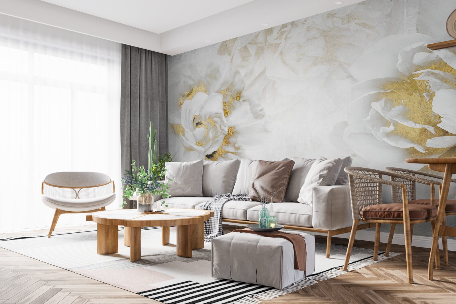 Fototapeten Weiße Blumen mit goldenen Akzenten