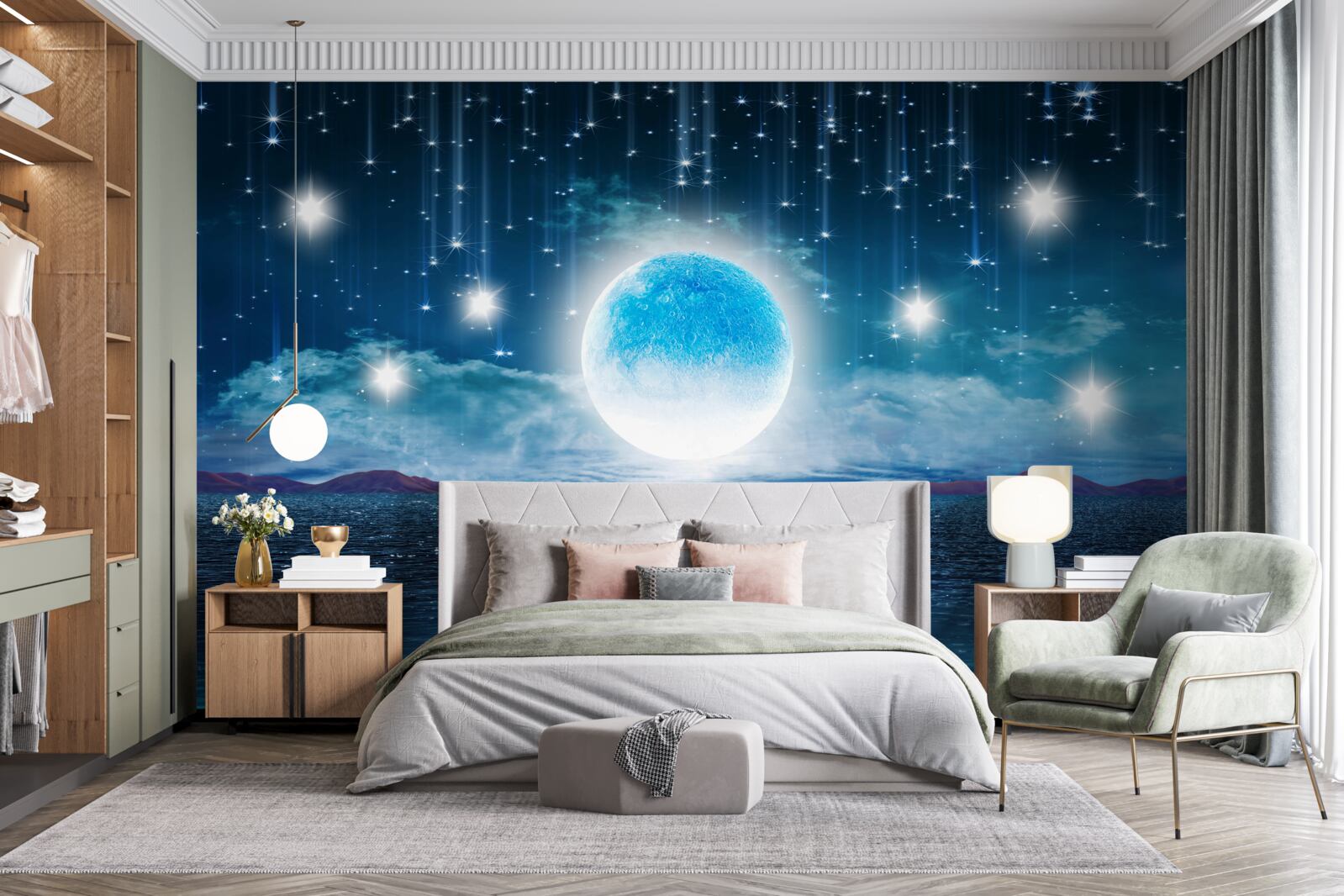 Fototapeten Die Sterne und der Mond sind in voller Phase