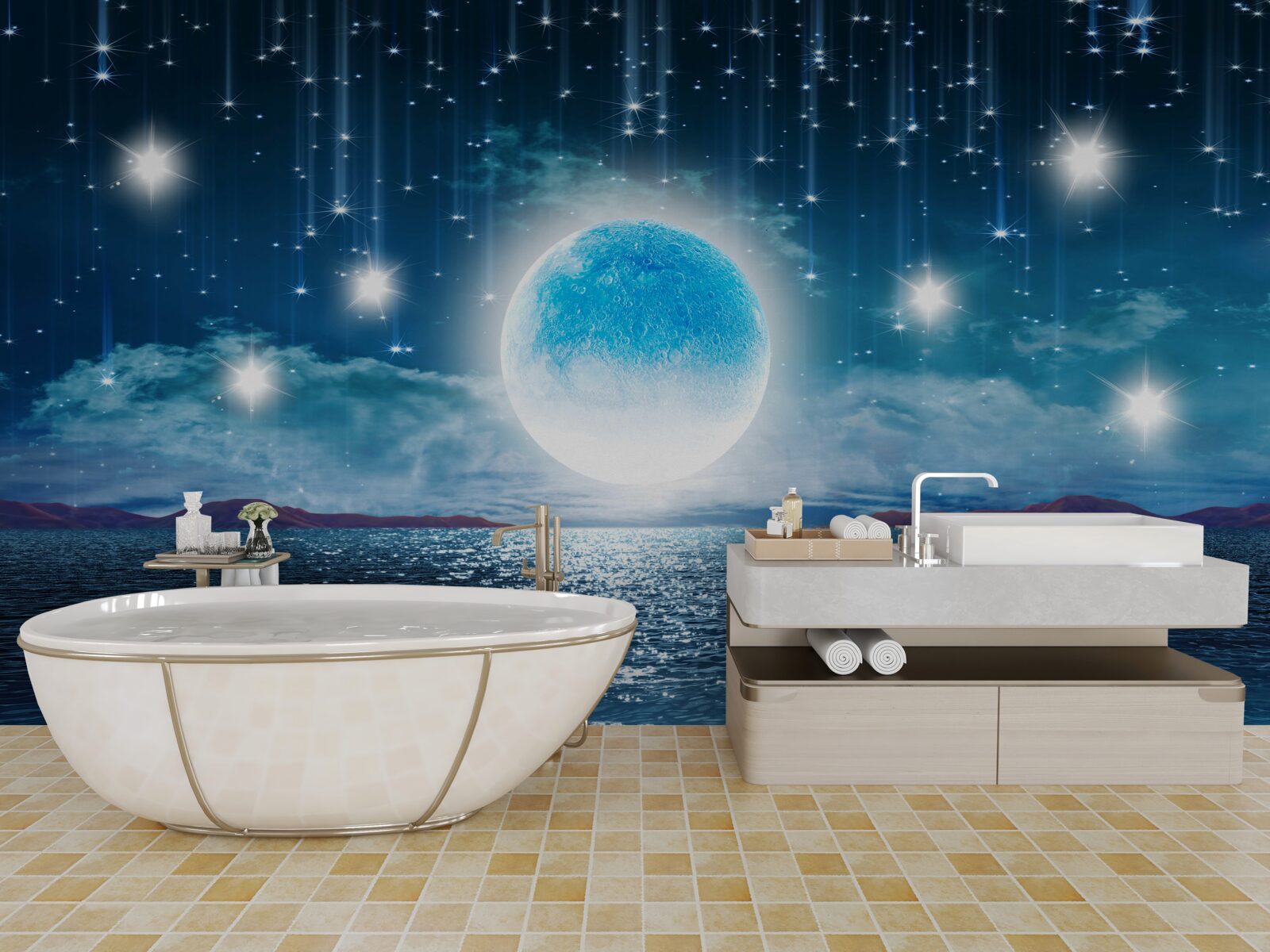 Fototapeten Die Sterne und der Mond sind in voller Phase
