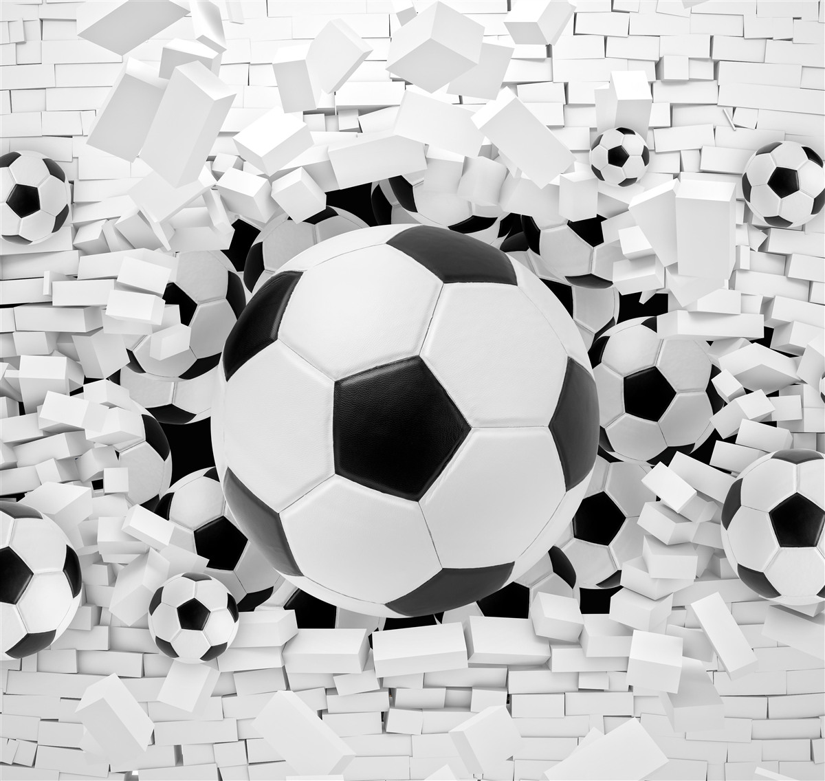 Fototapeten Der Ball durchbohrt die Wand in 3D