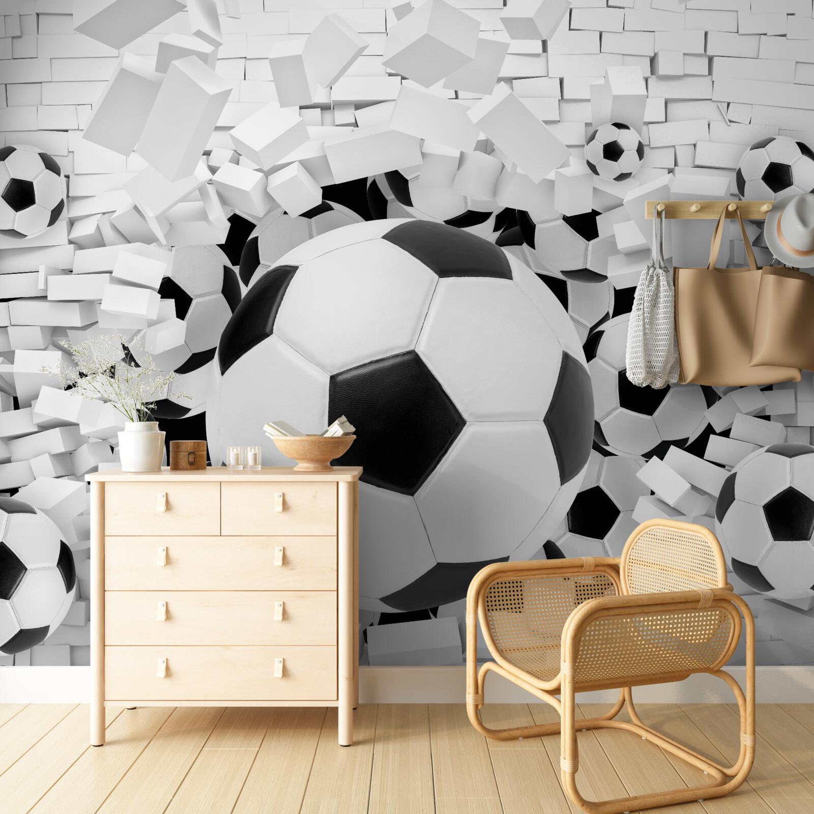 Fototapeten Der Ball durchbohrt die Wand in 3D