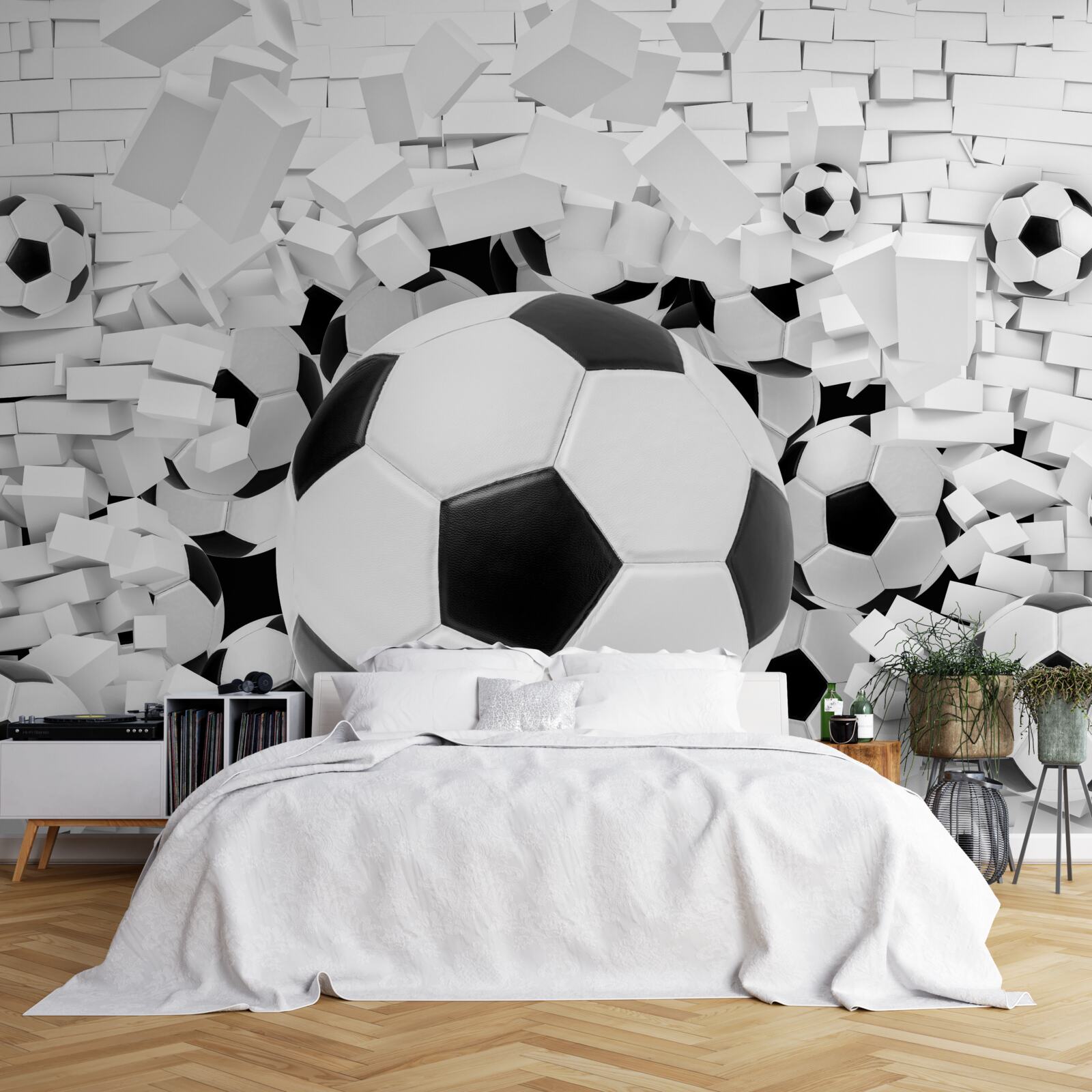 Fototapeten Der Ball durchbohrt die Wand in 3D